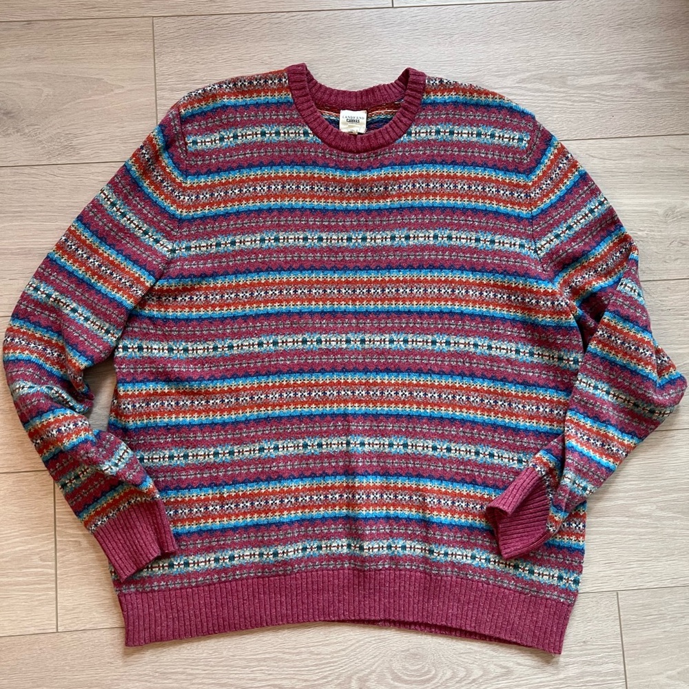 Lands' End Canvas Red and Blue Crewneck Sweater
